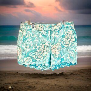 Talbots Turquoise and White Tropical Shorts (Size 12) with Scalloped Edges